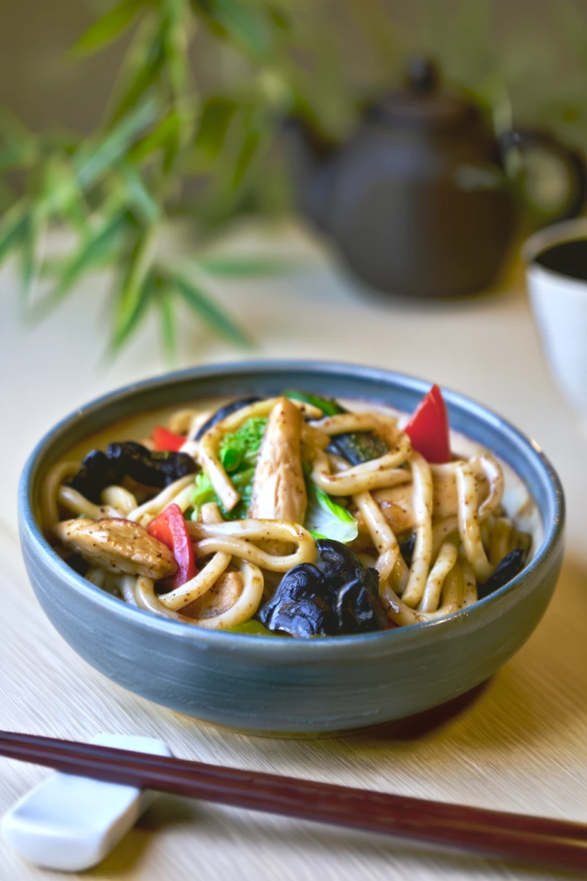 Пшеничная лапша с курицей Блэк пеппер
